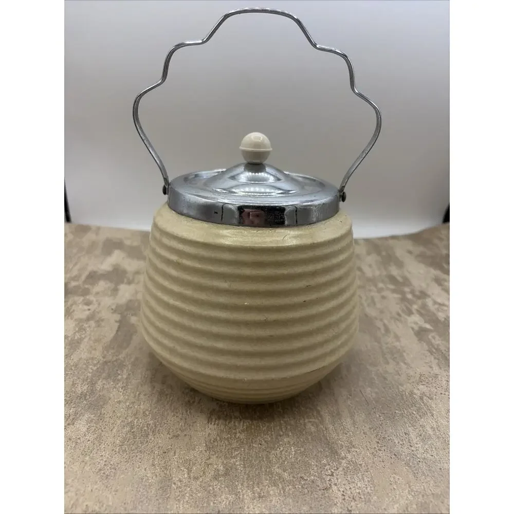 Vintage, Brentleigh Ware Bramley Pottery Biscuit Barrel Chrome Lid and Handle